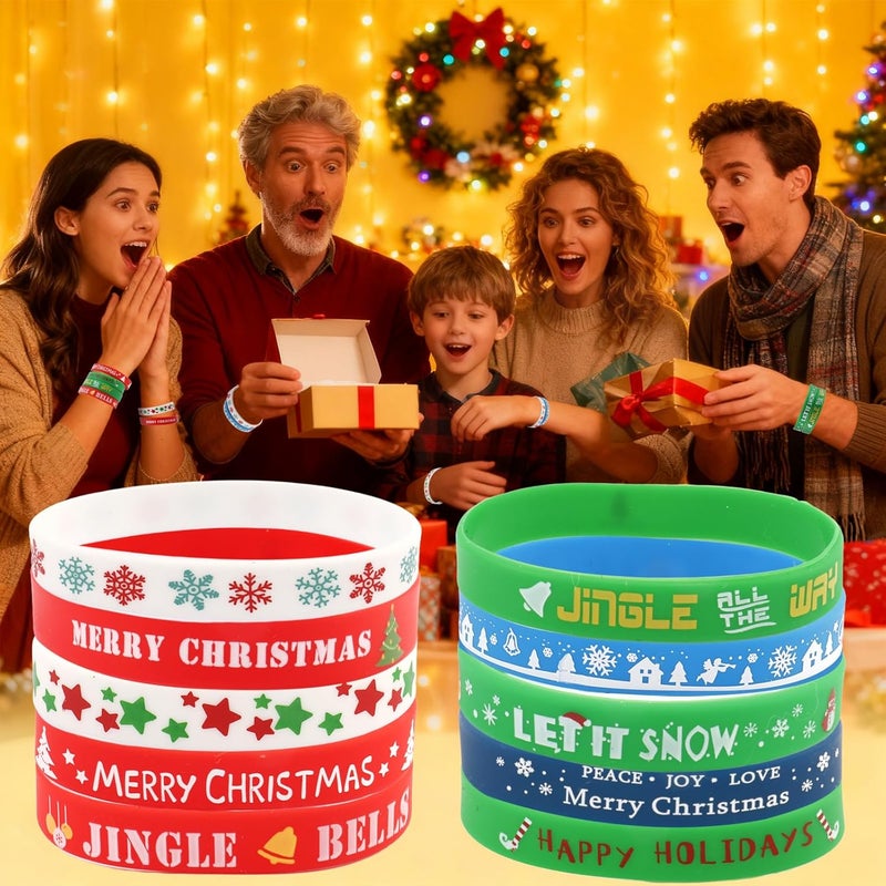 Hapdoo 30pcs Christmas Silicone Bracelets - Bulk Rubber Christmas Bracelets Xmas Tree Snowflake Pattern Wristbands for Xmas Winter Holiday Gifts Party Stuffer Supplies - Image 5